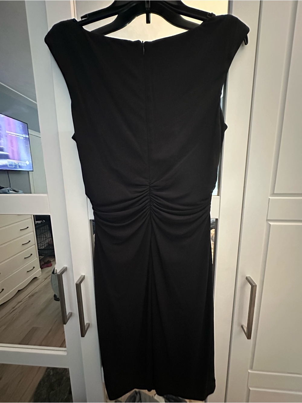 David Meister Black Ruched Midi Dress
